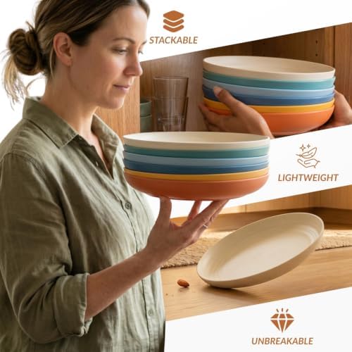 Homienly Deep Plate Set 6 PCS Reusable Dinner Plates Alternative for Plastic Plate Microwave and Dishwasher Safe Wheat Straw Plates for Kitchen Unbreakable 10 Inch Salad Plates for Outdoor (Multi) - Image 6