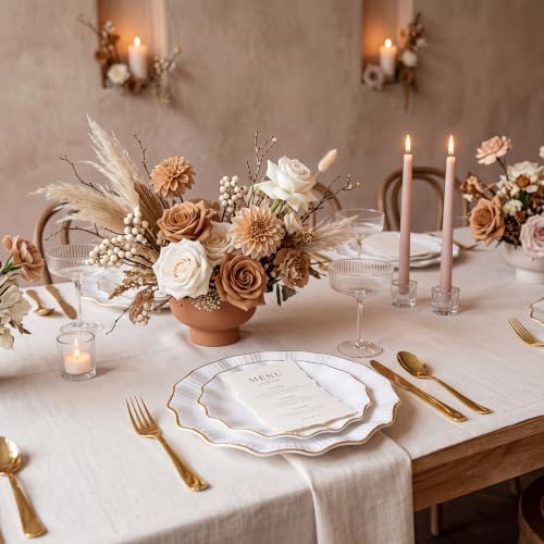 Rubtlamp Heavyduty 60Pcs Gold Plastic Plates - White Scalloped Plates with Gold Trim - Fancy plastic plates- 30 Dinner & 30 Dessert Platos for Party, Wedding (30 Guests) - Image 6