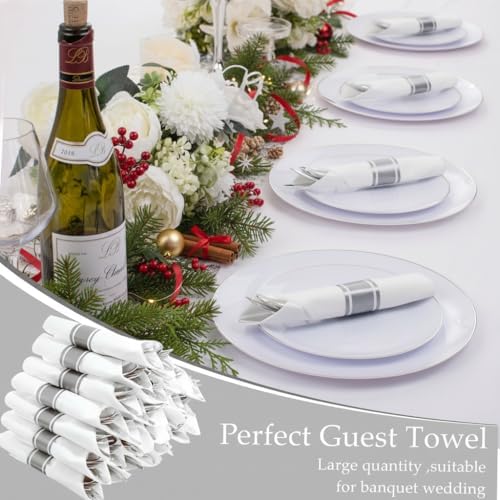 Supernal 120 Pack Silver Plastic Silverware Wrapped Cutlery Set with Napkin - Image 4