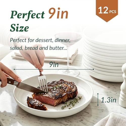 Homienly Deep Plates 12 PCS Wheat Straw Plates 9 Inch Unbreakable Plastic Plates for Salad, Sandwich,Bread and Butter Microwave & Dishwasher Safe Reusable Plates for Camping, Picnics (White) - Image 2