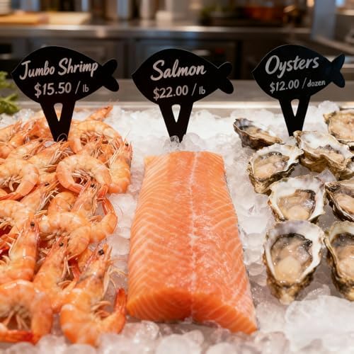 5 Pcs Fish Shape Food Labels for Party Buffet-Plastic Small Chalk Food Signs Tags for Buffet - Chalkboard Table Tent Cards - Black Catering Food Labels - Chalk Board Name Cards for Food - Image 3