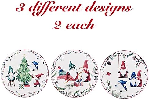 Bico Christmas Gnomes Appetizer Plates Set of 6, 6 Inch Small Ceramic Dessert Plates for Snacks, Salad, Tablescape, Microwave and Dishwasher Safe, Gift for Housewarming and Thanksgiving - Image 3