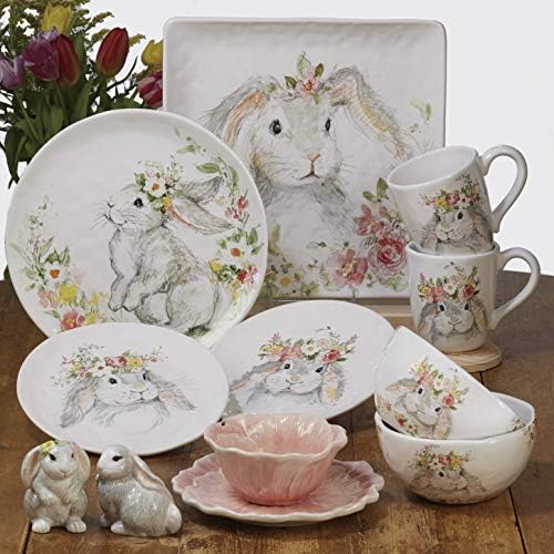 Sweet Bunny Set of 4 CANAPE PLATES, 6 Inch Assorted Ceramic Appetizer Plates, Easter Bunny Designs, Perfect for Small Bites, Desserts, and Entertaining, Spring Tabletop - Image 3