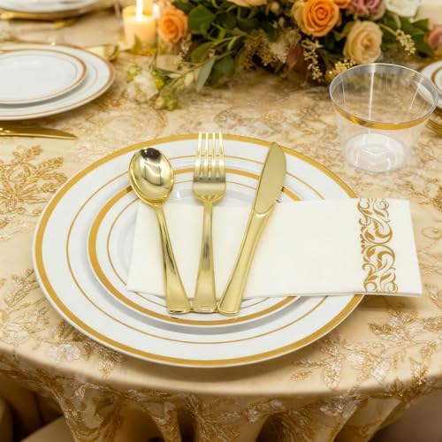 AIRE Gold White Plastic Plates Set, 175PCS Disposable Dinnerware for 25 - Image 3