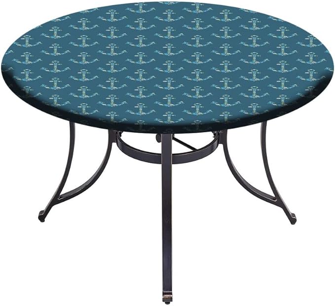 Small Round Tablecloth, Nautical Washable Polyester Table Cloth for, Anchors Maritime Theme Decor, Fit Round Tables 61inch Diameter, Holiday Party Home Kitchen Dining Table Decoration