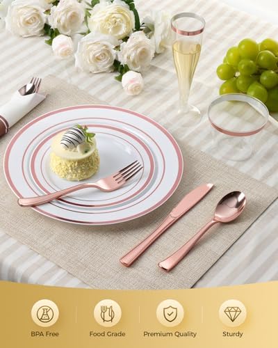 Goodluck 320PCS Rose Gold Fancy Disposable Dinnerware Sets for 40 Guests - Image 4