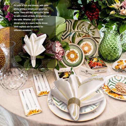 VIJIV 12 Pack Cloth Napkins and Gold Napkin Rings Set of 6, 17x17 Bling Trim Satin Cocktail Napkins Cloth Washable Personalized Dinner Napkins for Wedding Party Holiday Decorative - Image 5
