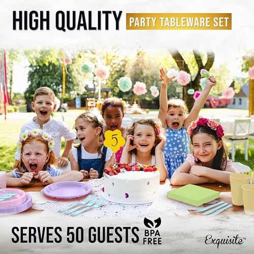 Exquisite Party Solids 350 Pieces Easter Plates For Party, Easter Disposable Plates Set, 50 Of Each 9" Dinner Plate Set, 7" Dessert Plate, Cups, Napkins & Cutlery Plastic Dinnerware Set - Image 6