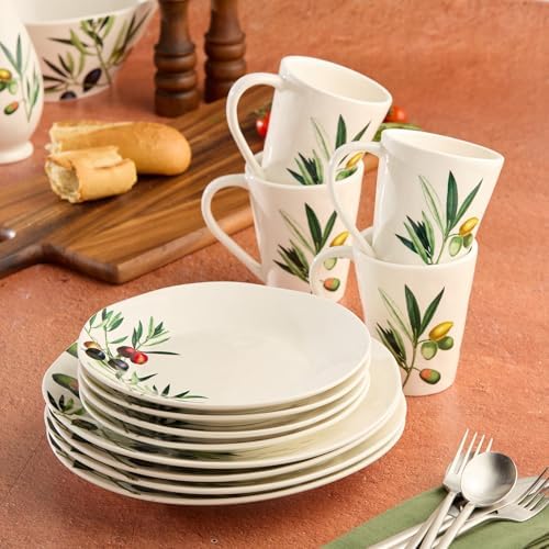 Olivia 9-Inch Stoneware Salad Plates, Set of 4 - Exquisite Olive Branch Motif with Vibrant Mediterranean Design, Perfect for Salads, Desserts, Appetizers - Image 6