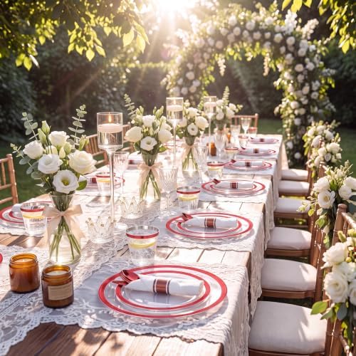I00000 350Pcs Clear Red Plastic Plates,Disposable Dinnerware for 50 Guests - Image 3