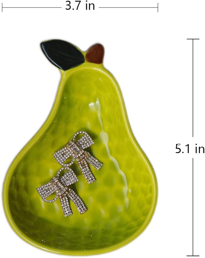 Ceramic Jewelry Tray, Pear Shaped Trinket Dish, Jewelry Organizer, Ring Holder, Decorative Bowl for Rings Earrings Necklaces Bracelet Jewelry Watch Keys, Gift for Sisters Daughter (Pear)