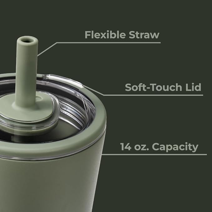 HydroJug Everyday Tumbler 14 oz – Ceramic-Lined Insulated Tumbler with Straw and Soft-Touch Lid, Cup Holder Friendly, Double-Wall Vacuum Insulation, Reusable Travel Cup – Courtyard