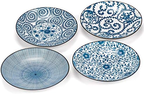 Foraineam Set of 4 Blue and White Porcelain Serving Plates Floral Dinner Shallow Plates Appetizer Salad Dessert Snack Plate Set (Pack of 2) - Image 2