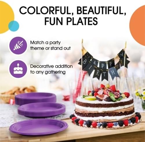 Exquisite Party Solids Sturdy Purple Plastic Plates 9" Party Plates 50 Pcs - Image 5