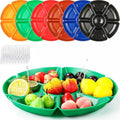 Zhehao 6 Pcs Plastic Divided Serving Trays with 60 Pcs Disposable Fork, 7 Compartments Round Chip Dip Plate, Petal Shape Platter, 10.6'' Snacks Serving Dish for Party Candy Nuts Fruits (Warm Color) by Zhehao
