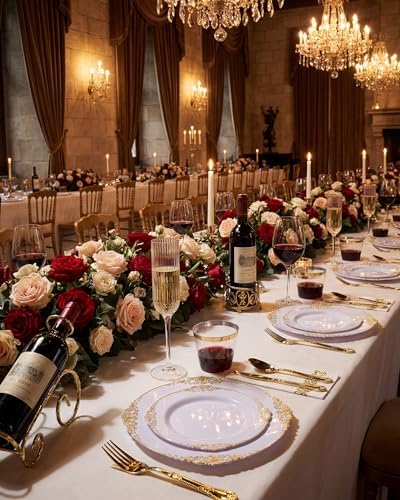 Morejoy 175PCS White and Gold Plastic Plates,Gold Plastic Dinnerware Sets - Image 5