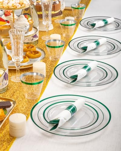 Goodluck 350 Pcs Clear Green Disposable Plastic Plates, Dinnerware Sets - Image 4