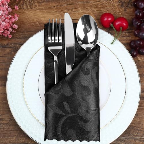 24 Pack Black Damask Satin Napkins 17 x 17 Inch - Image 2