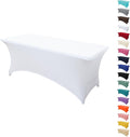 4FT Table Cloth for Rectangular Fitted Events Stretch White Table Covers Washable Spandex Tablecloth Protector for Party, Wedding, Cocktail, Banquet, Festival