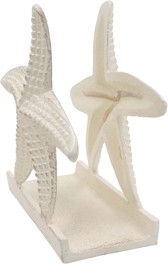 Nautical Metal Napkin Holder for Lunch/Dinner/Beverage Cocktail Napkin Holder For Kitchen/Ocean/Coastal By The Metal Magician (Starfish Sea White)