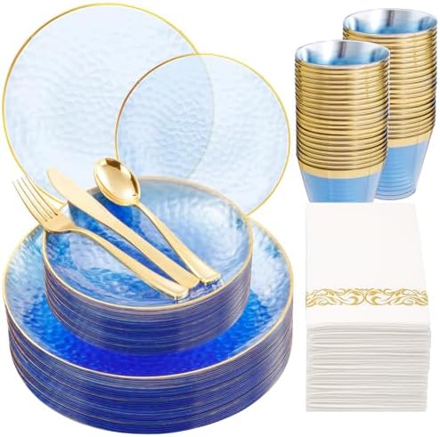 DaYammi 175PCS Clear Blue Plastic Dinnerware Set for 25 Guests by DaYammiwillaccompanyyou