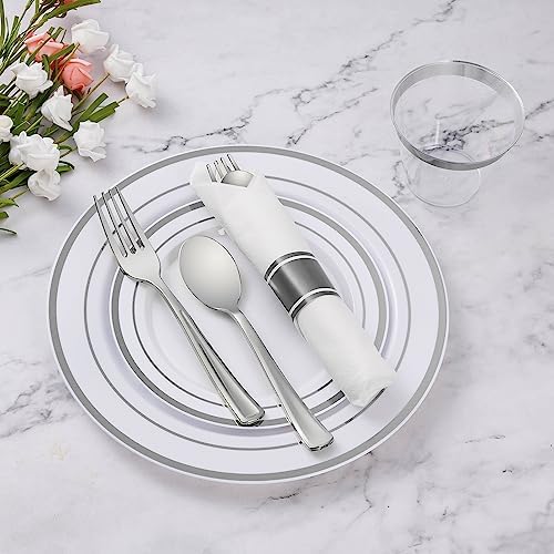 Goodluck 490 Piece Silver Plastic Dinnerware Set for 70 Guests - Image 2