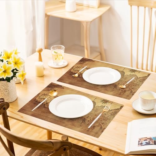 ANNA QUEEN Vintage World Map Table Runner and Placemats Set of 6 – 13"x72" Table Runner with 12"x18" Placemats, Antique Map Design, Rustic Farmhouse Dining Table Decor - Image 6