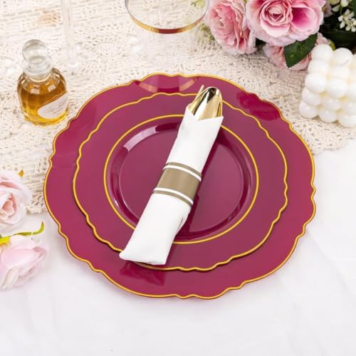 Liacere 175PCS Red Plastic Plates - Disposable Burgundy Red and Gold - 25guest Baroque Plastic Dinnerware include 50Plates, 25Pack Pre Rolled Napkins with Silverware 25Cups for Party & Halloween - Image 7