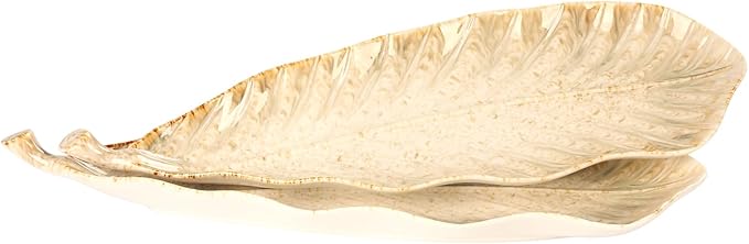Serving Platter Olives Plate Set of 2, Large Serving Tray for Entertaining, Porcelain Trays and Platters, Salad Appetizer Tray,Dishwasher & Microwave Safe,Gradient beige 14.5 Inch