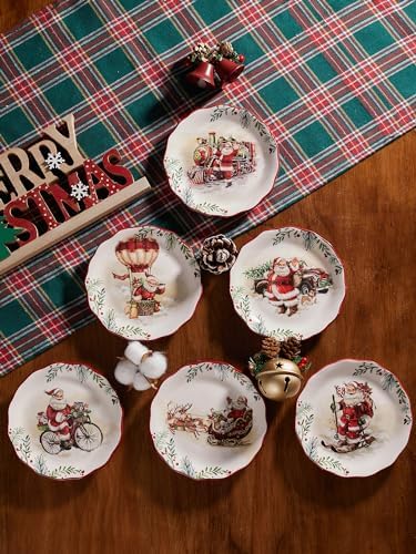 Bico Santa On The Way Scalloped Appetizer Plates Set of 6, 6 Inch Small Ceramic Dessert Plates for Snacks, Salad, Tablescape, Microwave and Dishwasher Safe, Gift for Housewarming and Thanksgiving - Image 5