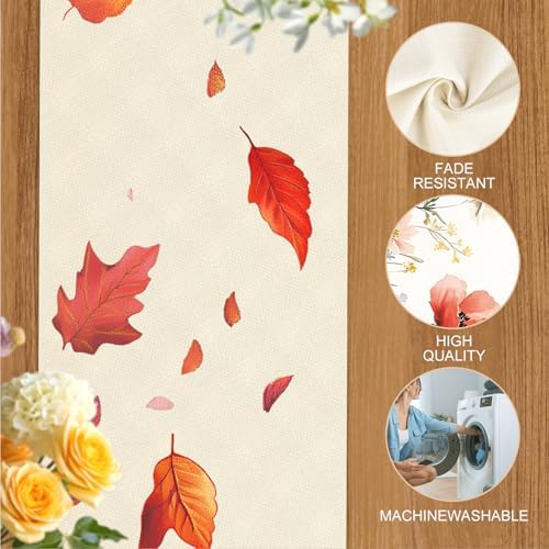 ANNA QUEEN Falling Leaves Table Runner and Placemats Set of 6, 13"x72" Table Runner with 12"x18" Placemats, Thanksgiving Autumn Leaf Dining Set for Holiday Table Decor - Image 4