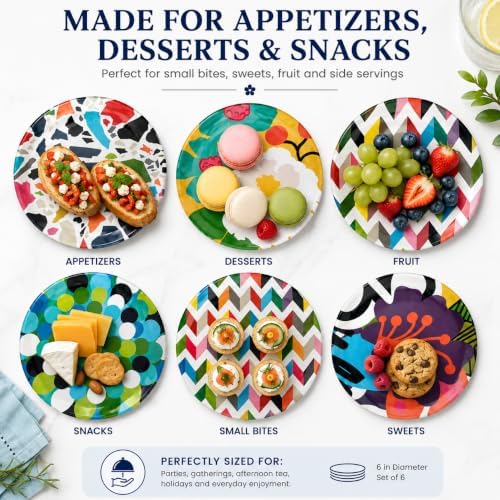 French Bull Melamine Assorted Plates-6 Piece Set -Melamine Dinnerware-Platter, Serving, Party, Platter, Dish (6" Appetizer Plate, Assorted) - Image 3