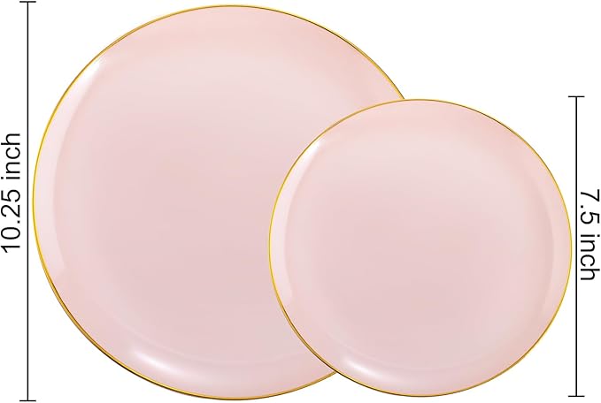 PULOTE 100PCS Pink Plastic Plates - Heavy Duty Pink and Gold Disposable for Party, Wedding, Valentines & Galentines Day, Include 50 Each (Dinner & Dessert) Plates