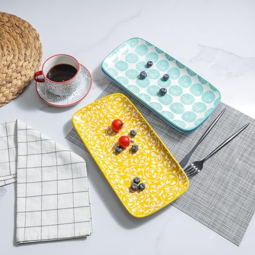 Selamica Ceramic Serving Platters, 14 Inch Serving Trays for Party Entertaining, Large Rectangular Serving Plates for Appetizer, Charcuterie, Dessert, Fruit, Set of 4, Assorted Colors - Image 4