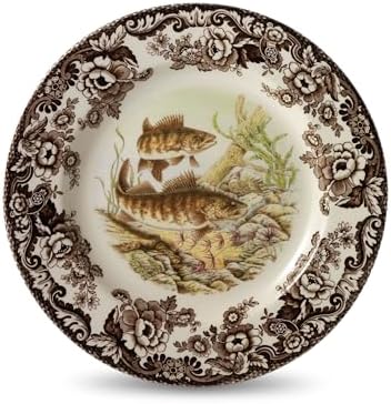 Spode Woodland Fine Porcelain Salad Plate - Walleye Design with Brown Floral Border, Classic English Country Tableware for Family Dinners, Holiday Entertaining & Elegant Dining Decor by Spode