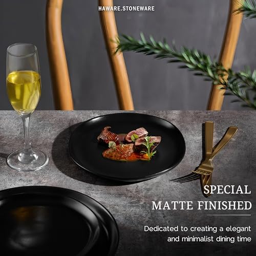 HaWare Stoneware Salad Plates Set of 6, 7.9” Heavy Duty Ceramic Plates, Reactive Glaze Dinnerware for Home Restaurant, Chip and Scratch Resistant, Microwave and Dishwasher Safe, Matte Black - Image 5