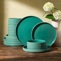 Famiware Ceramic Plates and Bowls Set, Dinnerware Sets, Ribbed Dishes for 4 by Famiware