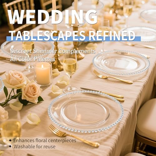 24 Pack Clear Charger Plates 13 Inch Acrylic Round Dinner Chargers with Silver Beaded Rim, Plastic Round Decorative Plates for Kitchen Wedding Party Home and Tabletop Decoration - Image 4