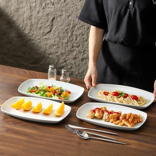 fMBB White Rectangular Plate Set, Ceramic Large Serving Platters, 12 Inch Dessert Trays for Party, Entertaining, Food, Appetizers, Dishwasher and Oven Safe Salad Dishes Set of 4 - Image 6