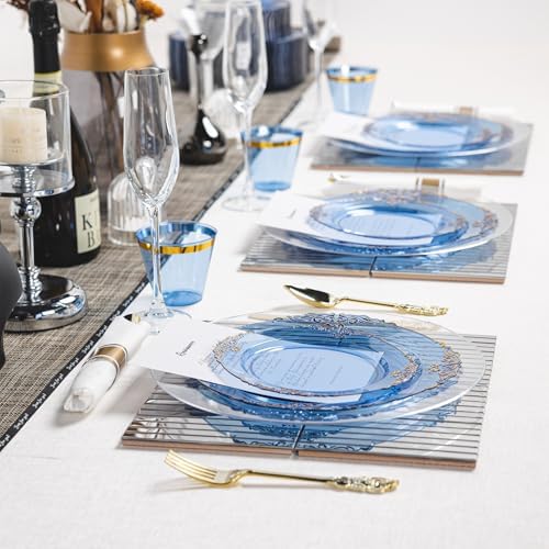 350PCS Gold and Blue Plastic Plates, Dinnerware Sets for 50 Guests - Image 6