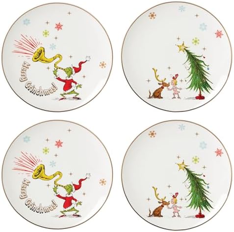 Lenox Merry Grinchmas Christmas Accent Plates, Appetizer Plate Set for 4 by Lenox