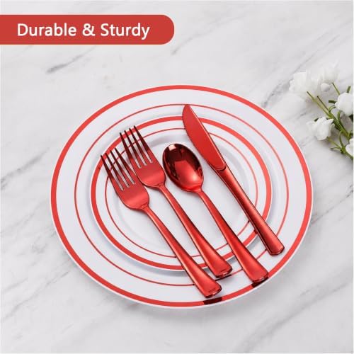 Goodluck 600 Pieces Red Disposable Plastic Plates for 100 Guests - Image 5