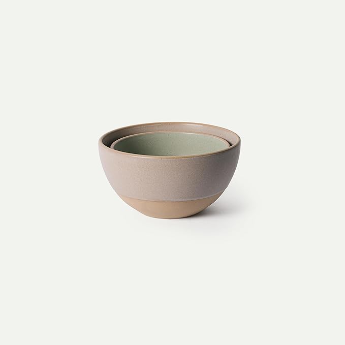 MORA Jumbo and Large Bowls Set of 2, 2.5 and 1.5 Qt Ceramic Pottery Mixing Bowls - Microwave and Dishwasher Safe - Mushroom & Thyme