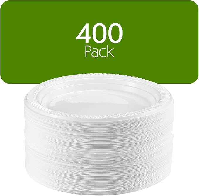 PLASTICPRO 400 PCS White Plastic Round 7 Inch Plates - Premium Quality Light Weight Disposable Dinner Plates for Parties & Weddings