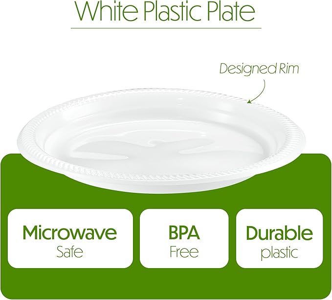 PLASTICPRO 400 PCS White Plastic Round 10'' Inch Plastic Plates Premium Quality Light Weight Disposable Plastic Dishes Dinner Plates for Parties Weddings