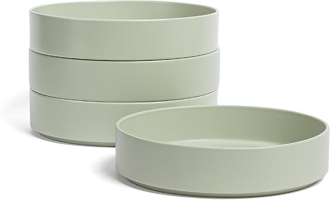 over&back Stackable Dinner Bowl Set - Stoneware Dishes - Comes with 4 Dinner Bowls - All-Occasion Place Settings Perfect for Pasta, Salads, Snacks - 8.3" x 8.3" x 1.9" - 40oz - Semi-Matte Sage