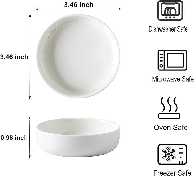 Dipping Bowls Set of 4, 2462°F High-Fired Ceramic Small Bowls for Dips, Olive Oil & Sauce, Elevates Table Setting, Idea for BBQ,Afternoon Tea,Entertaining,Housewarming & Holiday Gifts, White