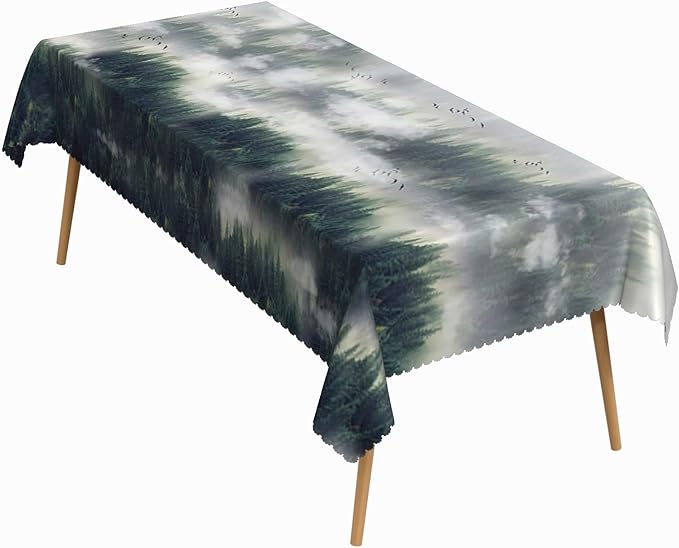 70x140 Inch Nature Rectangular Tablecloth Bird Fog Pine Tree Dreamland Table Cloth Waterproof Durable Table Cover for Holiday Picnic Outdoor BBQ Decor