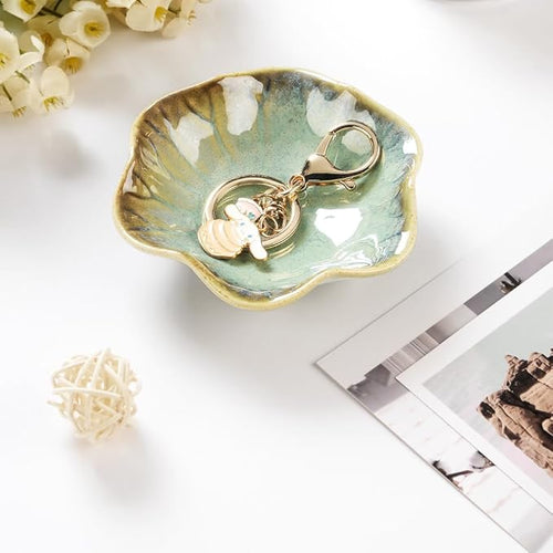 2PCS Ring Holder Dish, Small Key Bowl, Ceramic Trinket Tray Jewelry Dish Organizing Necklace Earrings for Mom Friend Sister, All Jewelries Are NOT Included. Crystal Green.