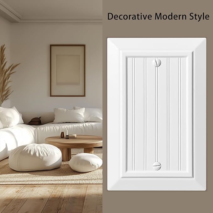 Beadboard Outlet Covers Wall Plates, Bamboo Fiber Light Switch Covers, Natural Material Electric Receptacle Decorative Switch Plate Outlet Cover (Pure White, 1 Gang Blank 4 Pack)